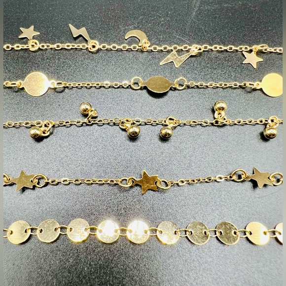 New set of 6 Gold Plated Anklets Moon Stars - Picture 6 of 16